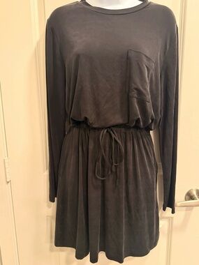Women's Long-Sleeve Charcoal Drawstring Waist Dress